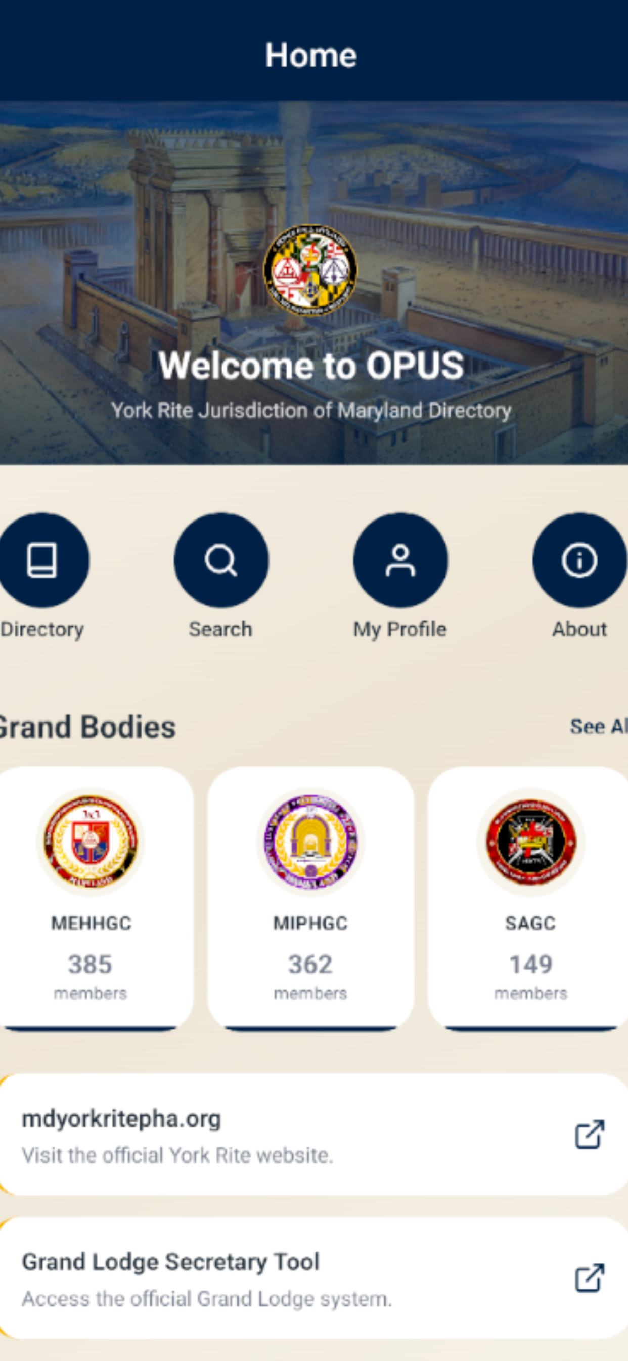 OPUS Home screen